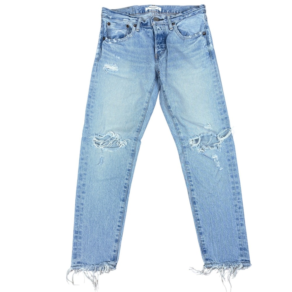 Moussy Vintage Yardley Tapered Ripped Knee Jeans Frayed Japanese Denim Size 26‎